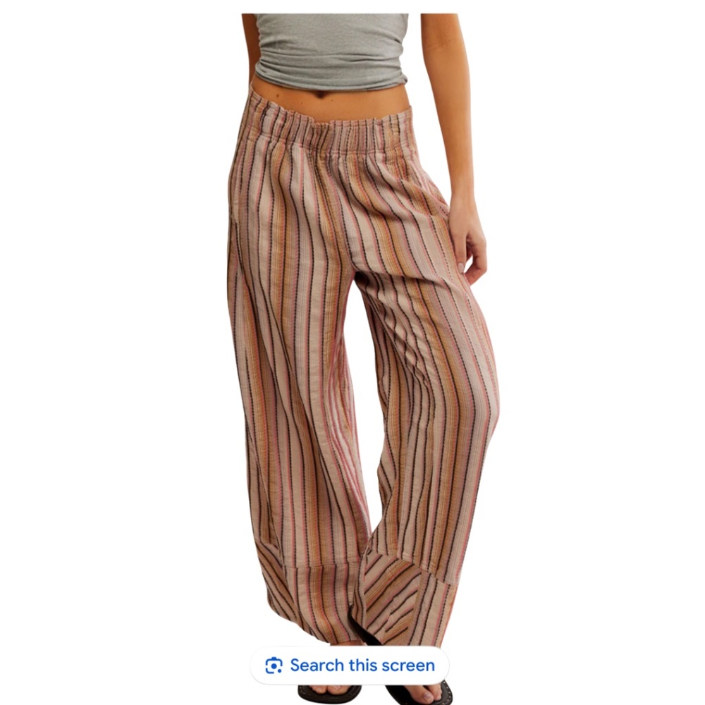 Free People Striped Wide-Leg Pants in Tan and Pink